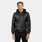 Bouncer Zipper Black Leather Bomber Jacket