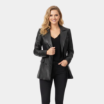 Breanna Women Double Breasted Black Leather Blazer