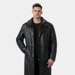 Cai Black Leather Shearling Coat