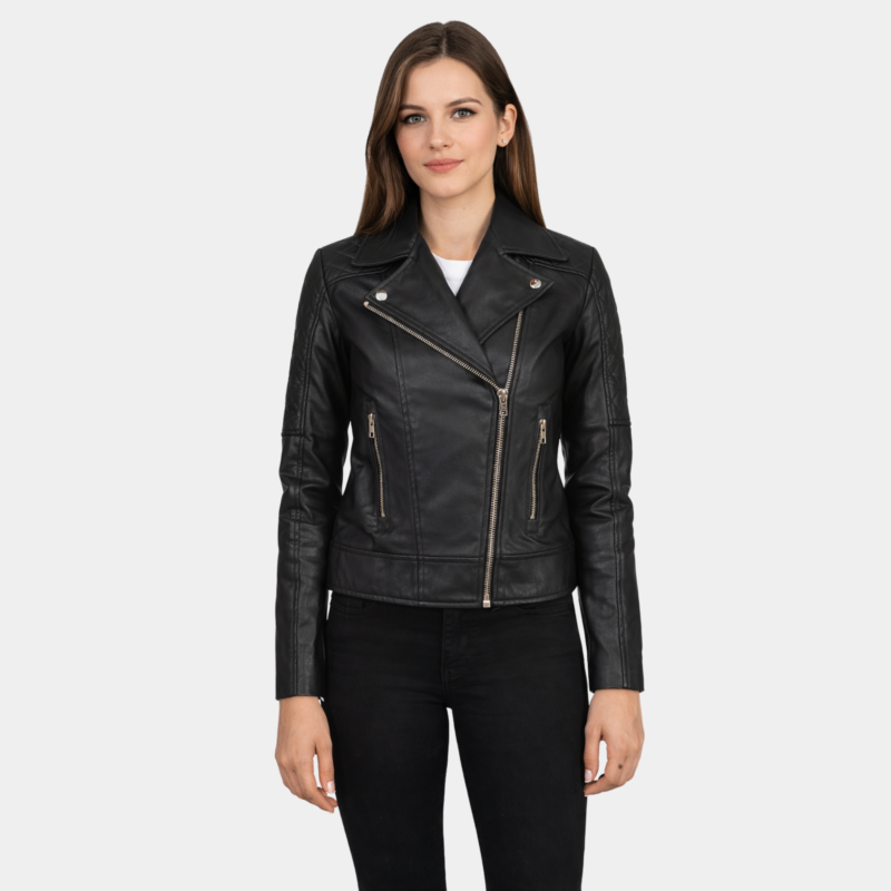 Carolyn Quilted Black Biker Jacket - Leather Clan