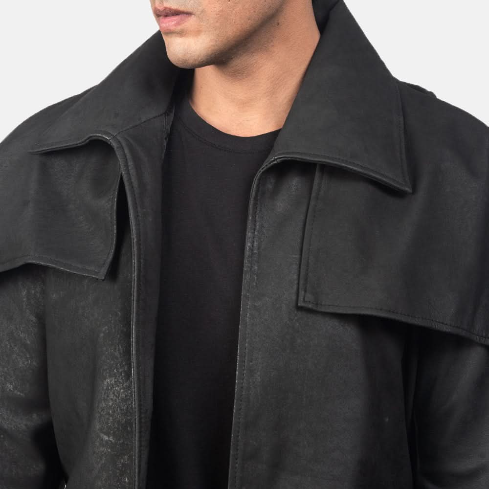 Classic Distressed Black Leather Duster - Image 5