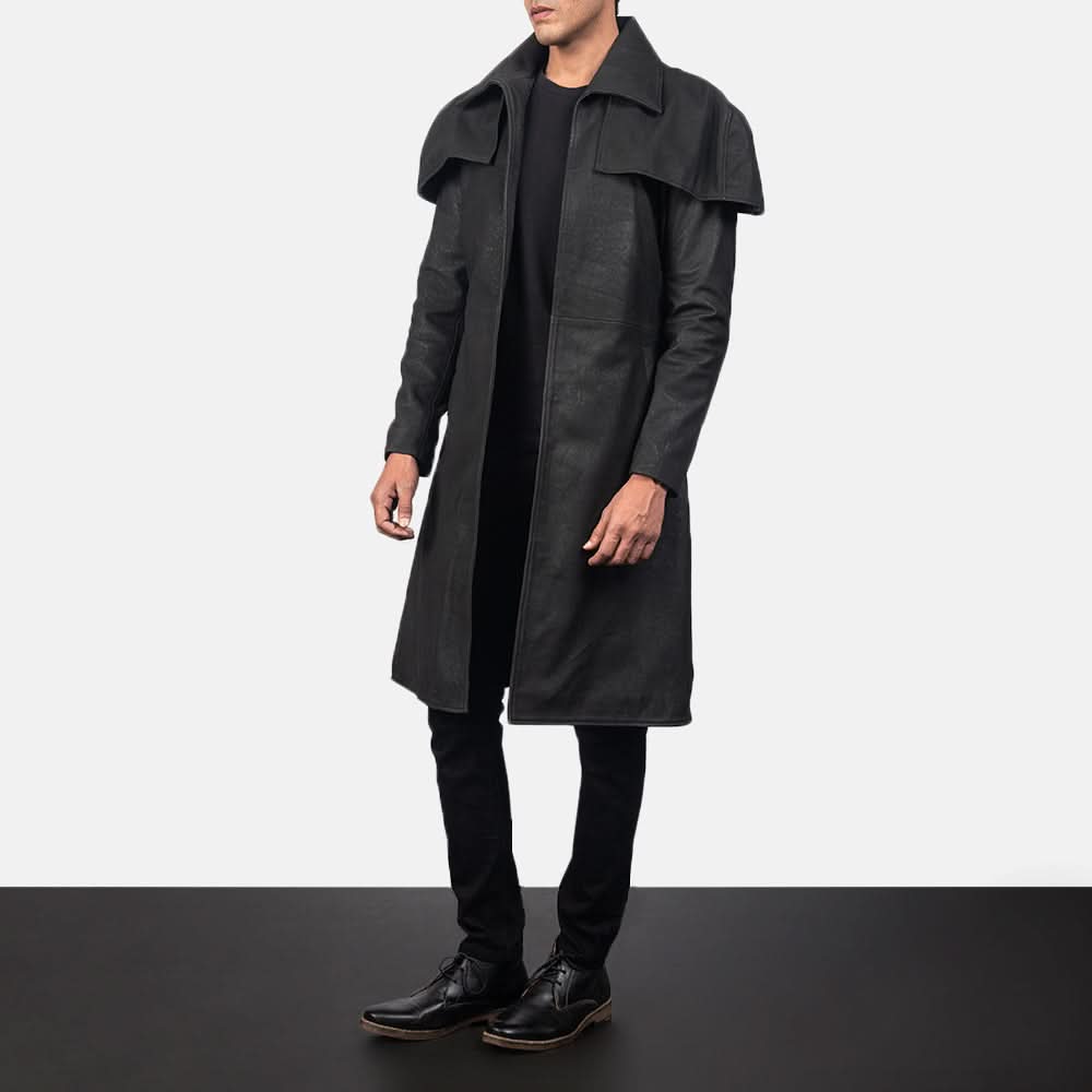 Classic Distressed Black Leather Duster - Image 4