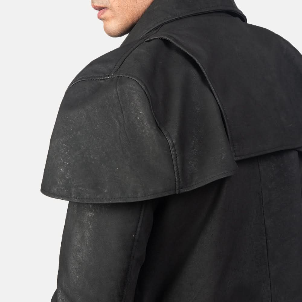 Classic Distressed Black Leather Duster - Image 6