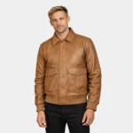 Coffmen Olive Brown A2 Leather Bomber Jacket