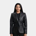 Cora Quilted Black Leather Blazer - Leather Clan