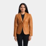 Cora Quilted Brown Leather Blazer - Leather Clan