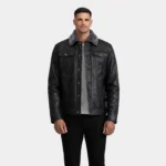 Everett Men's Black Leather Shearling Trucker Jacket