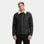Beckett Men's Distressed Black Leather Shearling Trucker Jacket