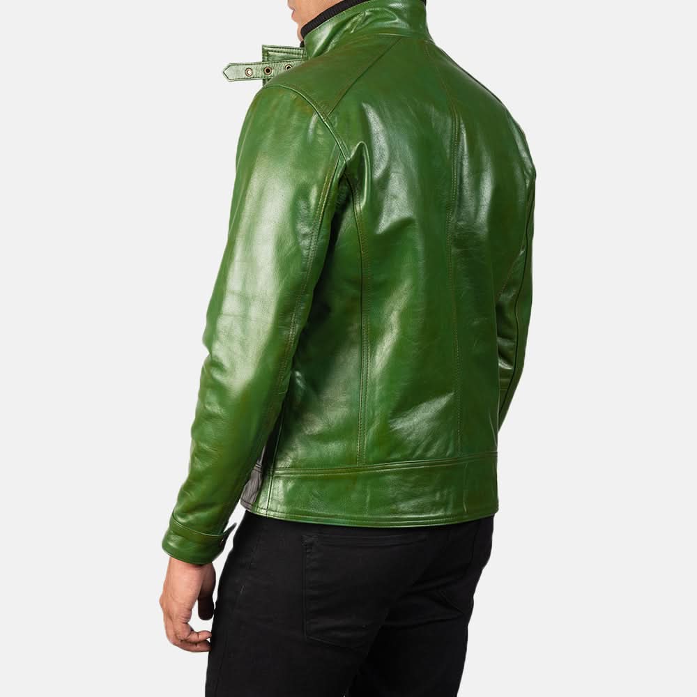 Blaine Distressed Green Leather Biker Jacket - Image 5