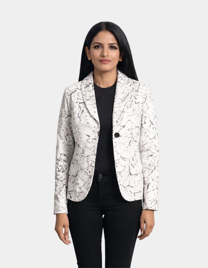 Donna Blake White Leather Blazer - Leather Clan