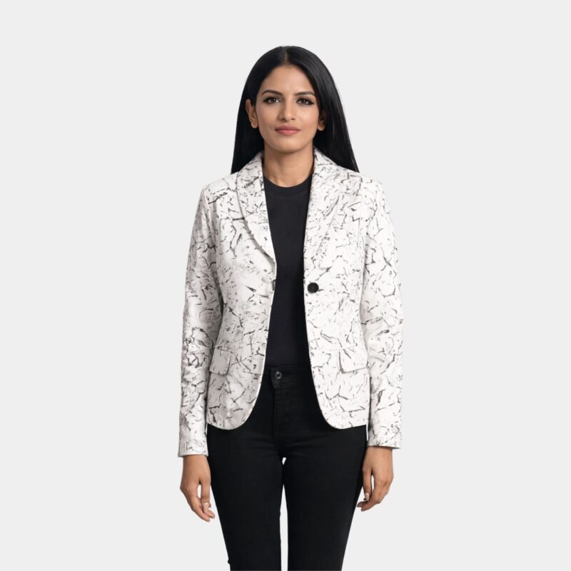 Donna Blake White Leather Blazer - Leather Clan