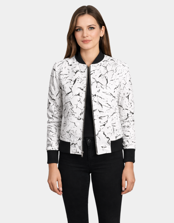 Donna Blake White Leather Bomber Jacket - Leather Clan