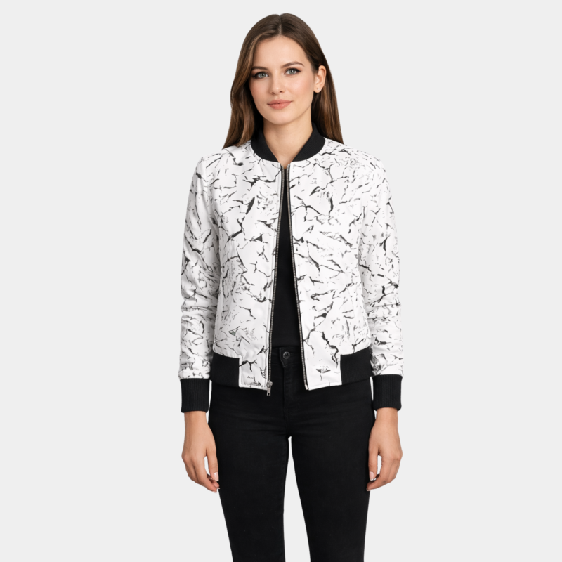 Donna Blake White Leather Bomber Jacket - Leather Clan