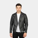 Faisor Black Leather Biker Jacket