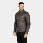 Faisor Distressed Brown Leather Biker Jacket