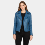 Flashback Blue Leather Biker Jacket - Leather Clan