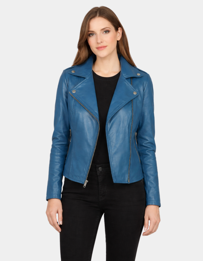Flashback Blue Leather Biker Jacket - Leather Clan