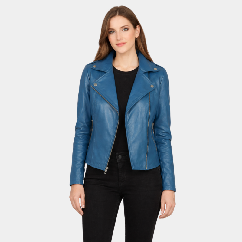 Flashback Blue Leather Biker Jacket - Leather Clan