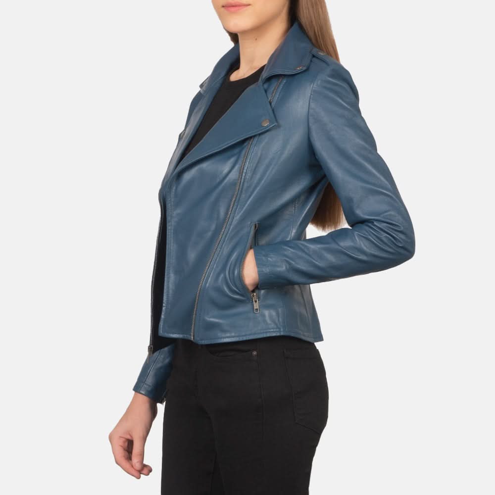 Flashback Blue Leather Biker Jacket - Leather Clan