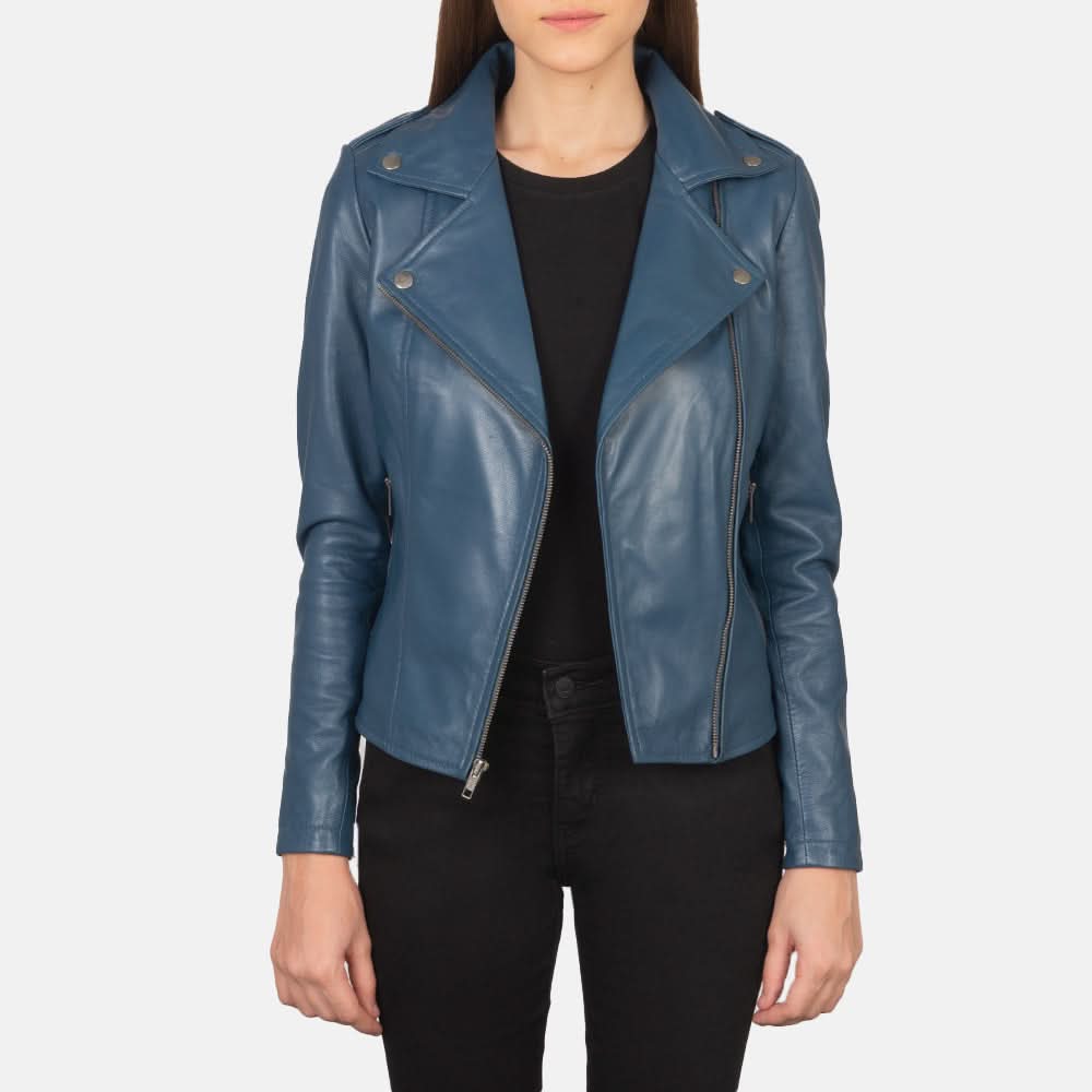 Flashback Blue Leather Biker Jacket - Leather Clan