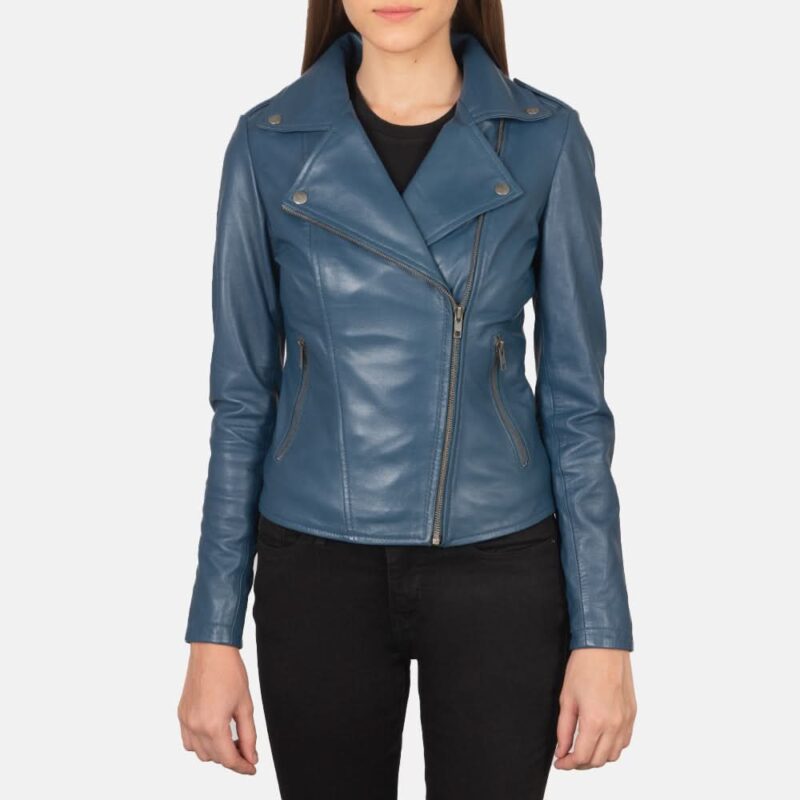 Flashback Blue Leather Biker Jacket - Leather Clan