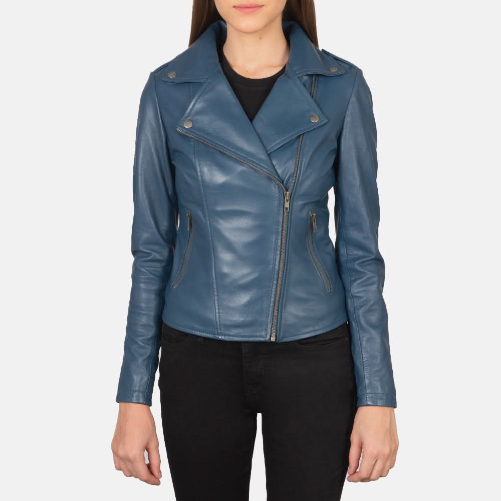 Flashback Blue Leather Biker Jacket - Leather Clan