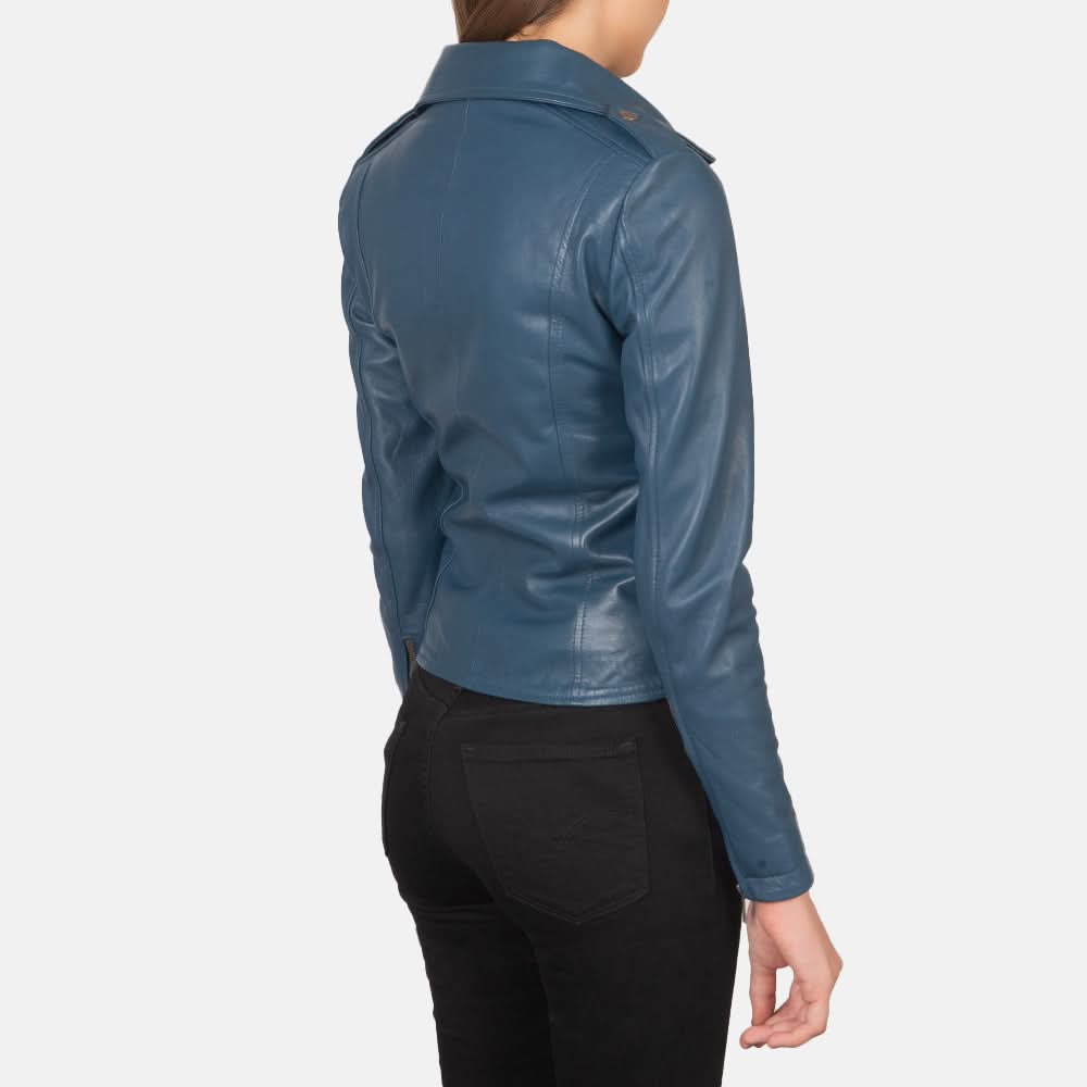 Flashback Blue Leather Biker Jacket - Leather Clan