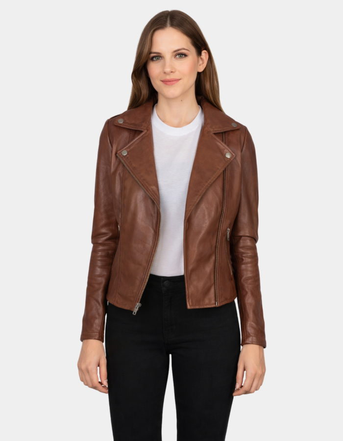 Flashback Brown Leather Biker Jacket - Leather Clan