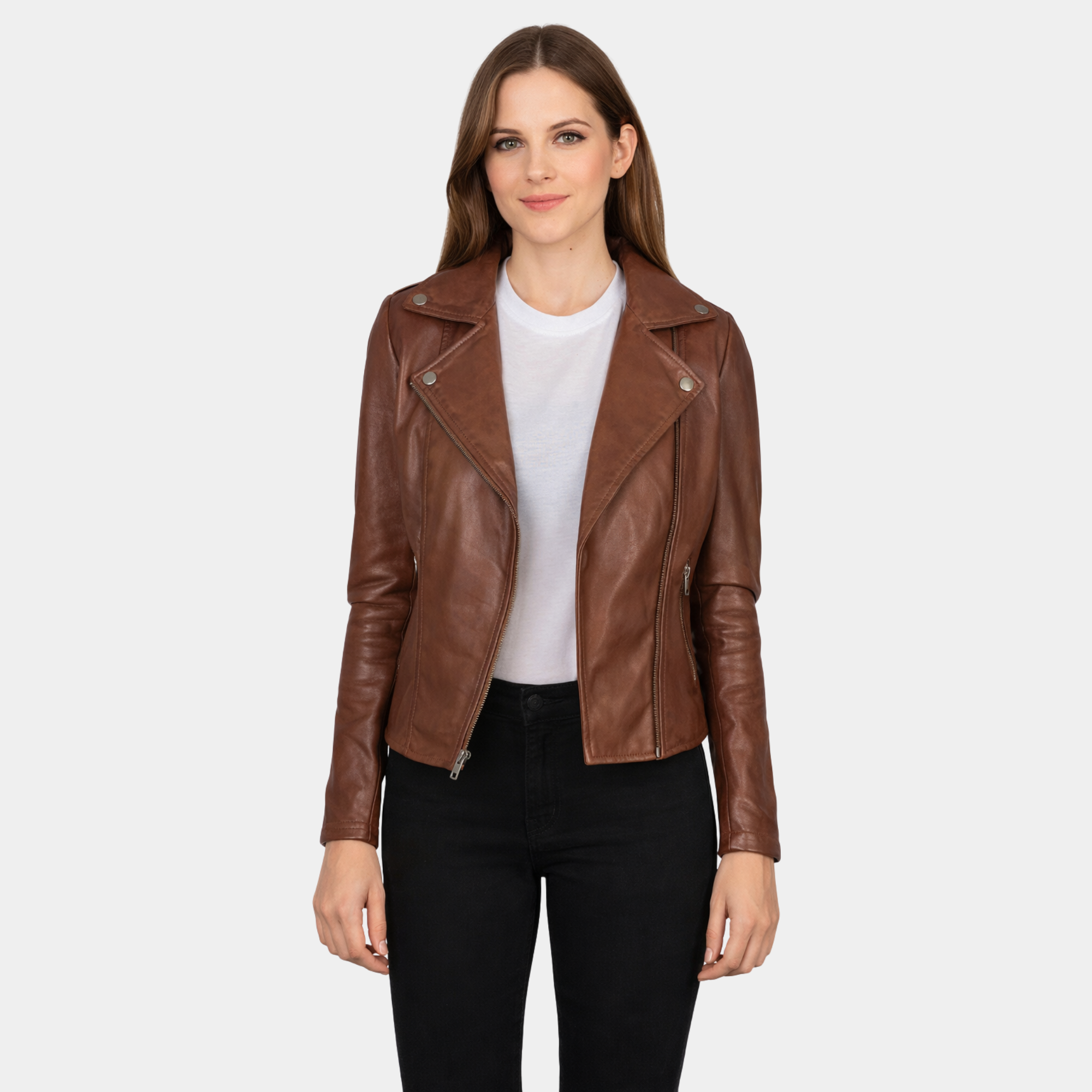 Flashback Brown Leather Biker Jacket - Leather Clan