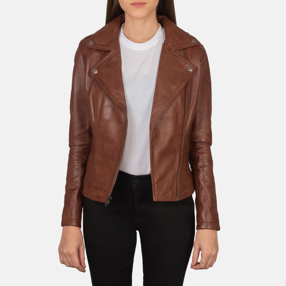 Flashback Brown Leather Biker Jacket - Image 3