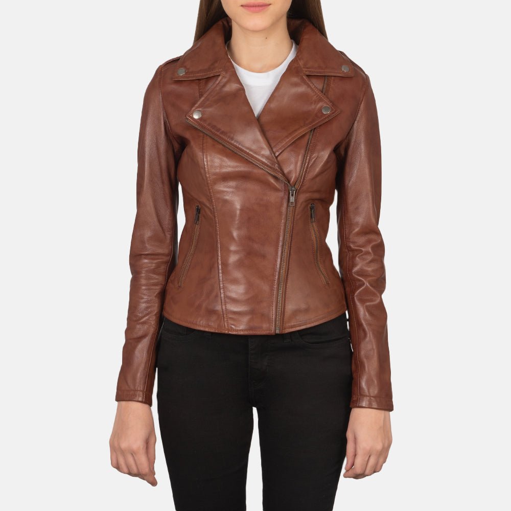 Flashback Brown Leather Biker Jacket - Image 1