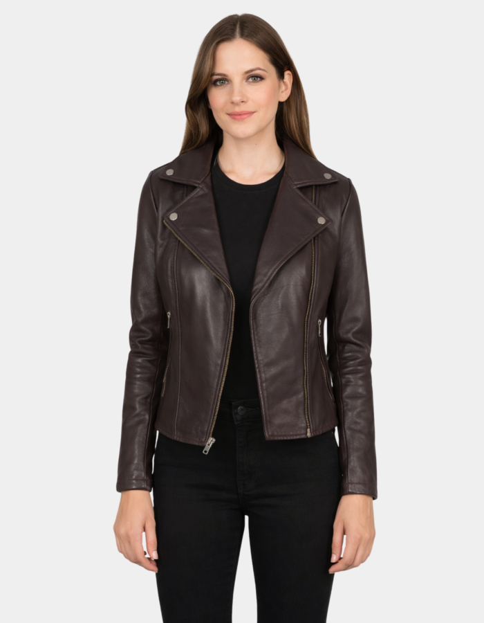 Flashback Maroon Leather Biker Jacket - Leather Clan