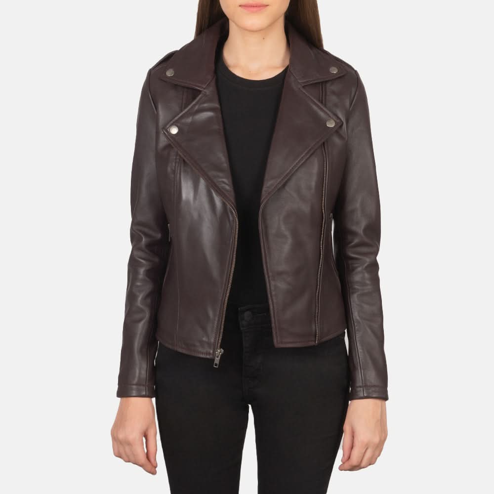 Flashback Maroon Leather Biker Jacket - Leather Clan
