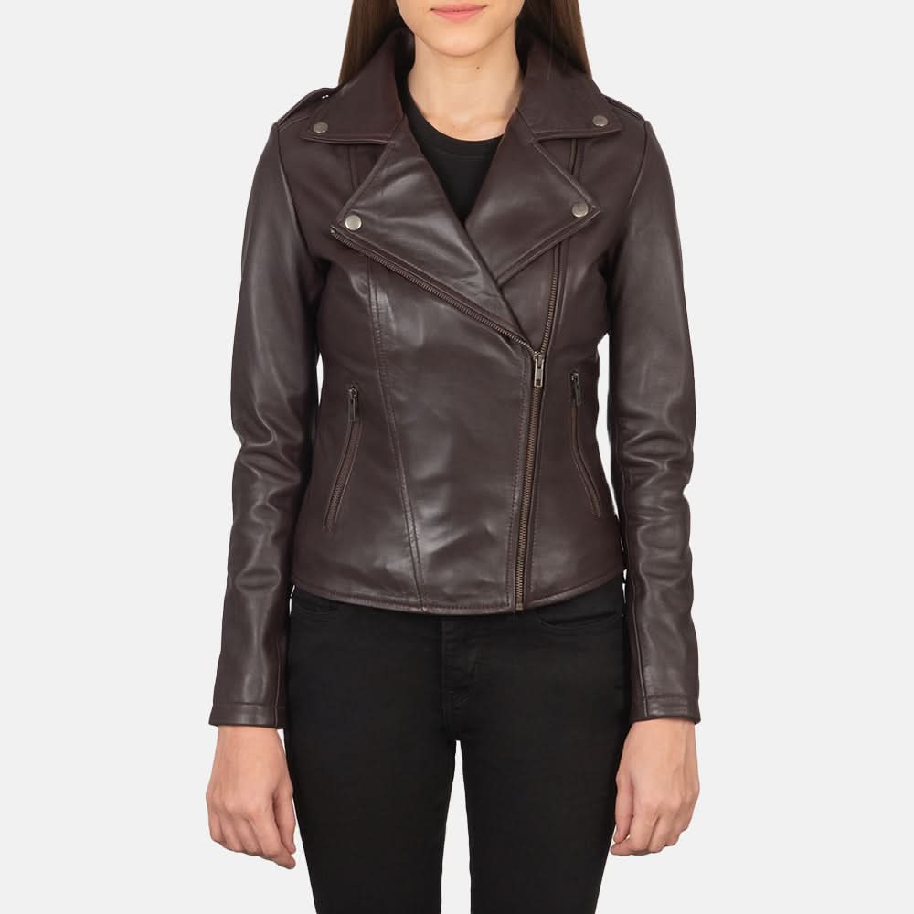 Flashback Maroon Leather Biker Jacket - Leather Clan