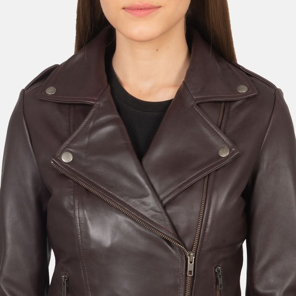 Flashback Maroon Leather Biker Jacket - Leather Clan