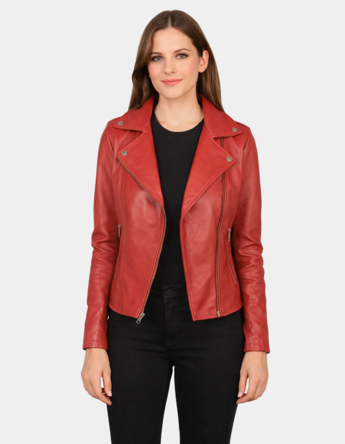 Flashback Red Leather Biker Jacket - Leather Clan