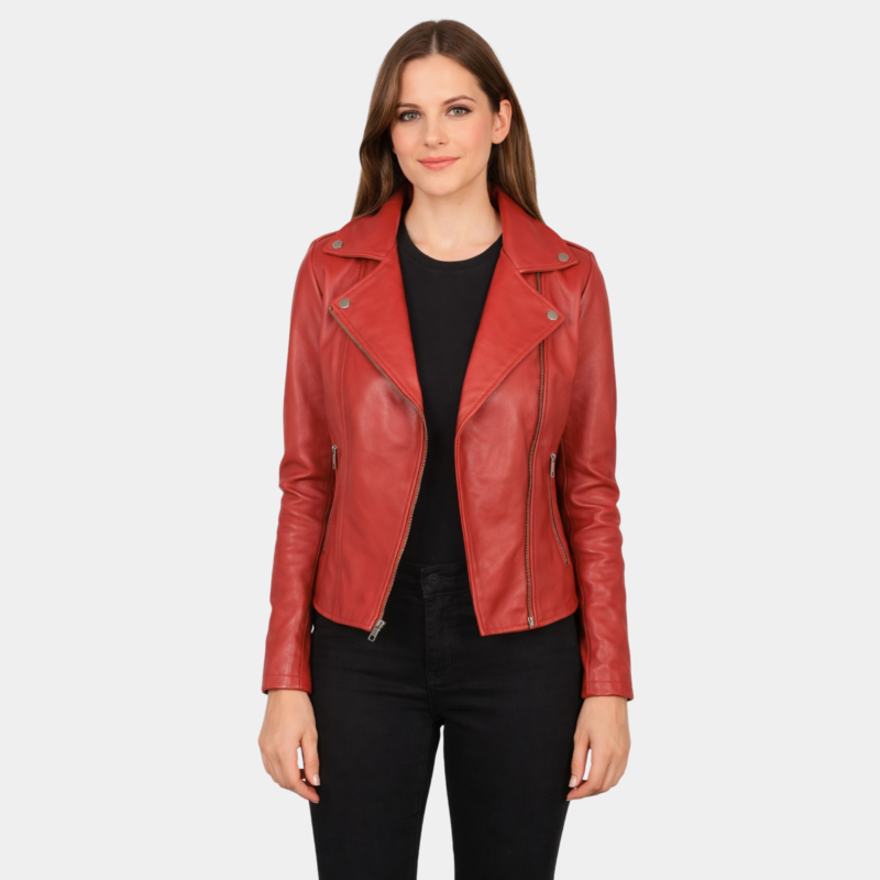 Flashback Red Leather Biker Jacket - Leather Clan