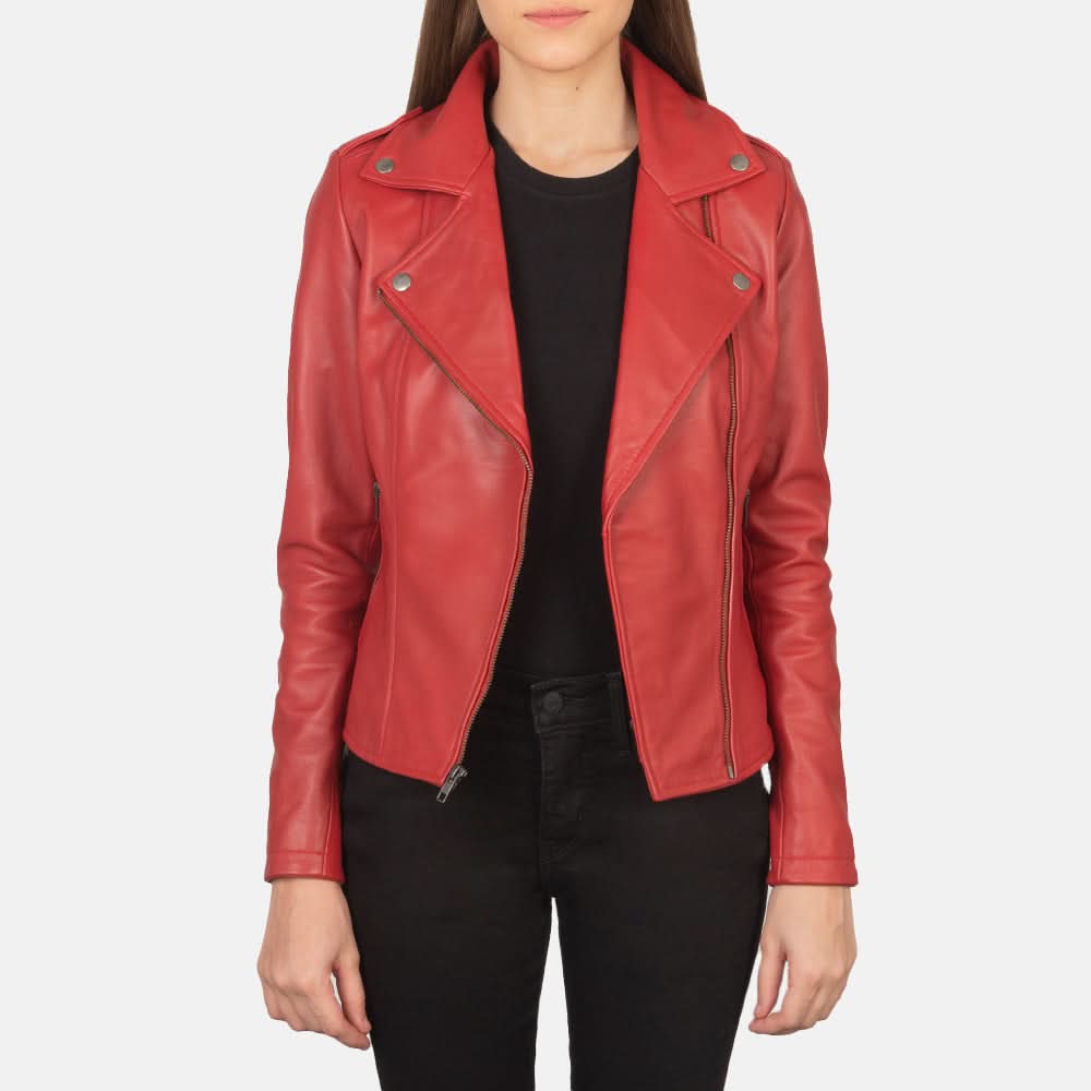 Flashback Red Leather Biker Jacket - Leather Clan