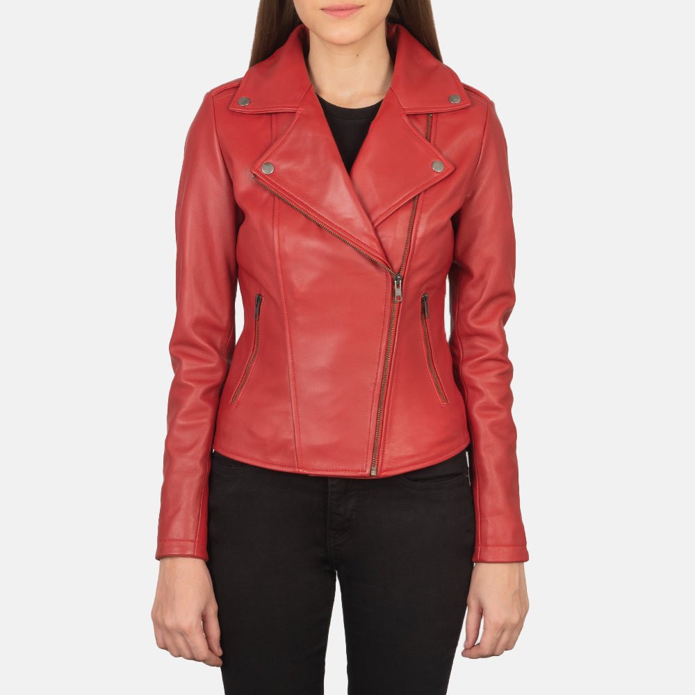 Flashback Red Leather Biker Jacket - Image 1