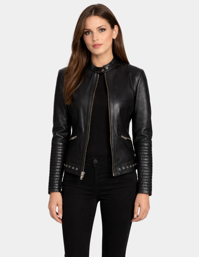 Haley Ray Black Leather Biker Jacket - Leather Clan