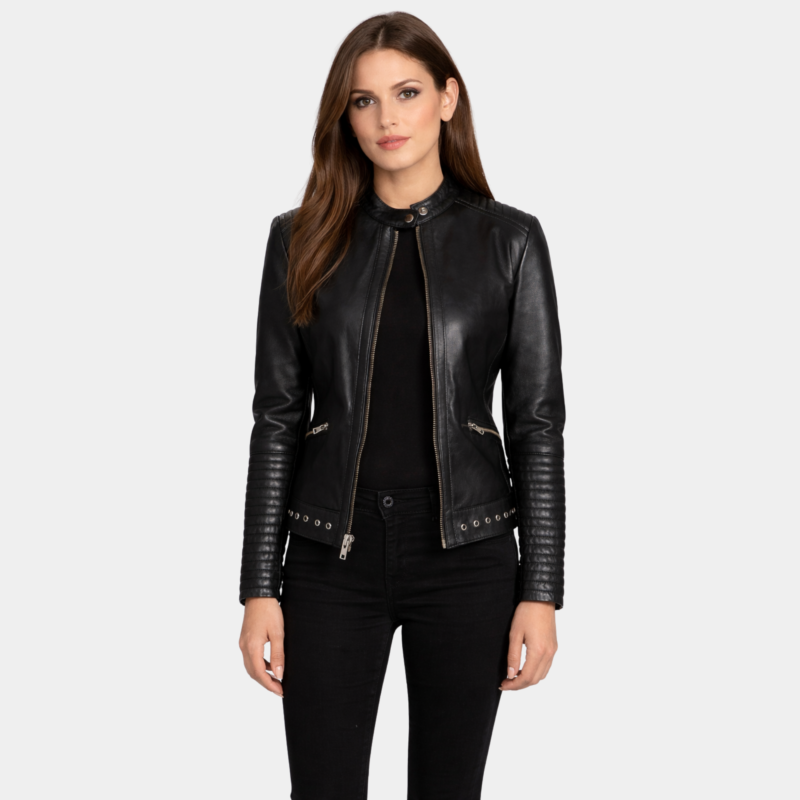 Haley Ray Black Leather Biker Jacket - Leather Clan