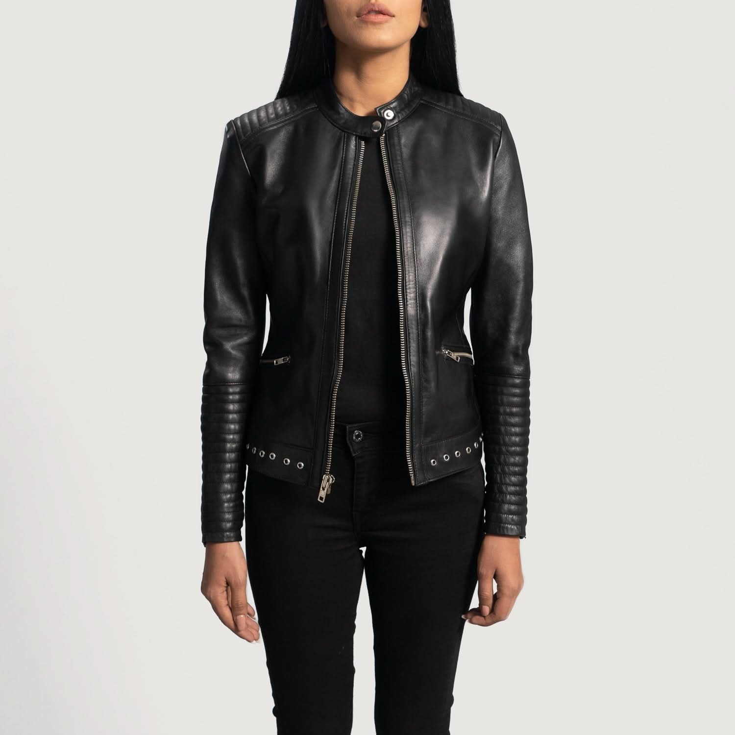 Haley Ray Black Leather Biker Jacket - Leather Clan
