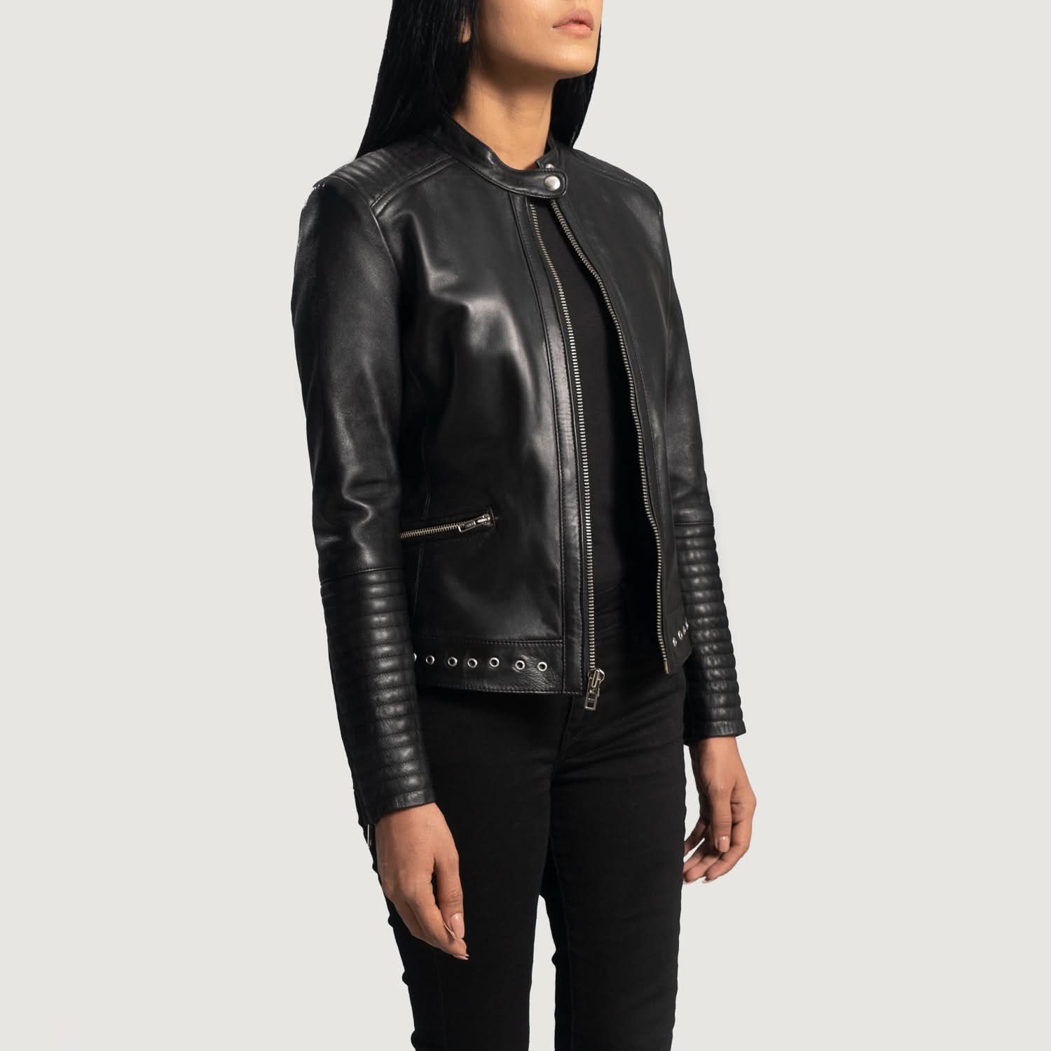 Haley Ray Black Leather Biker Jacket - Leather Clan