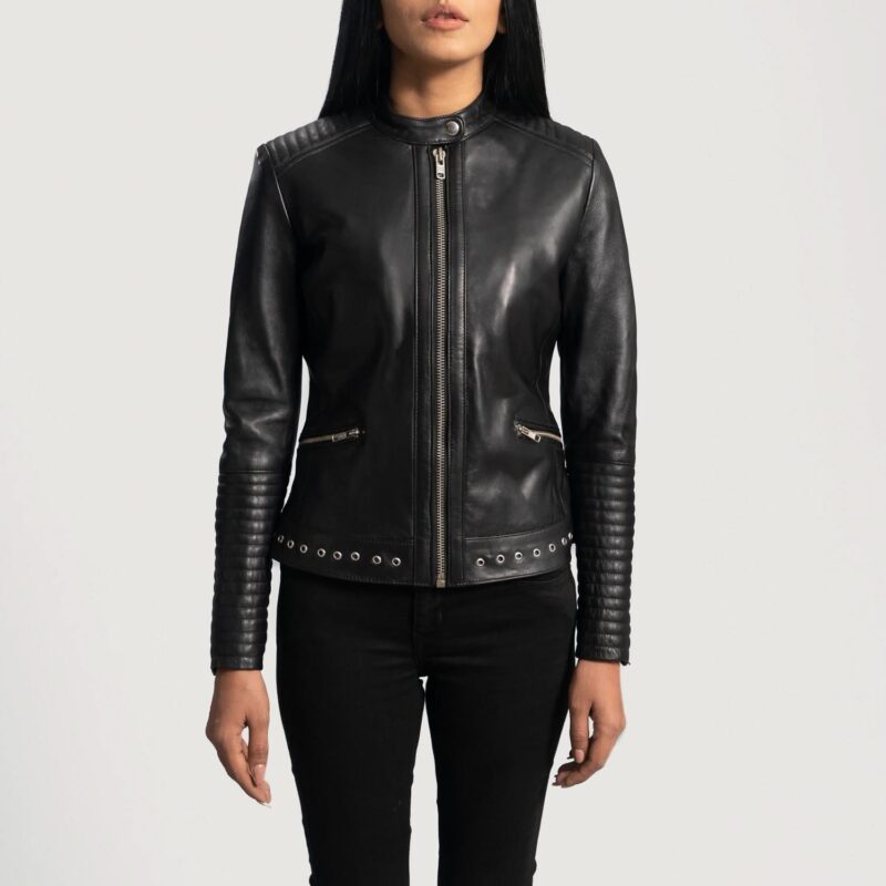Haley Ray Black Leather Biker Jacket - Leather Clan