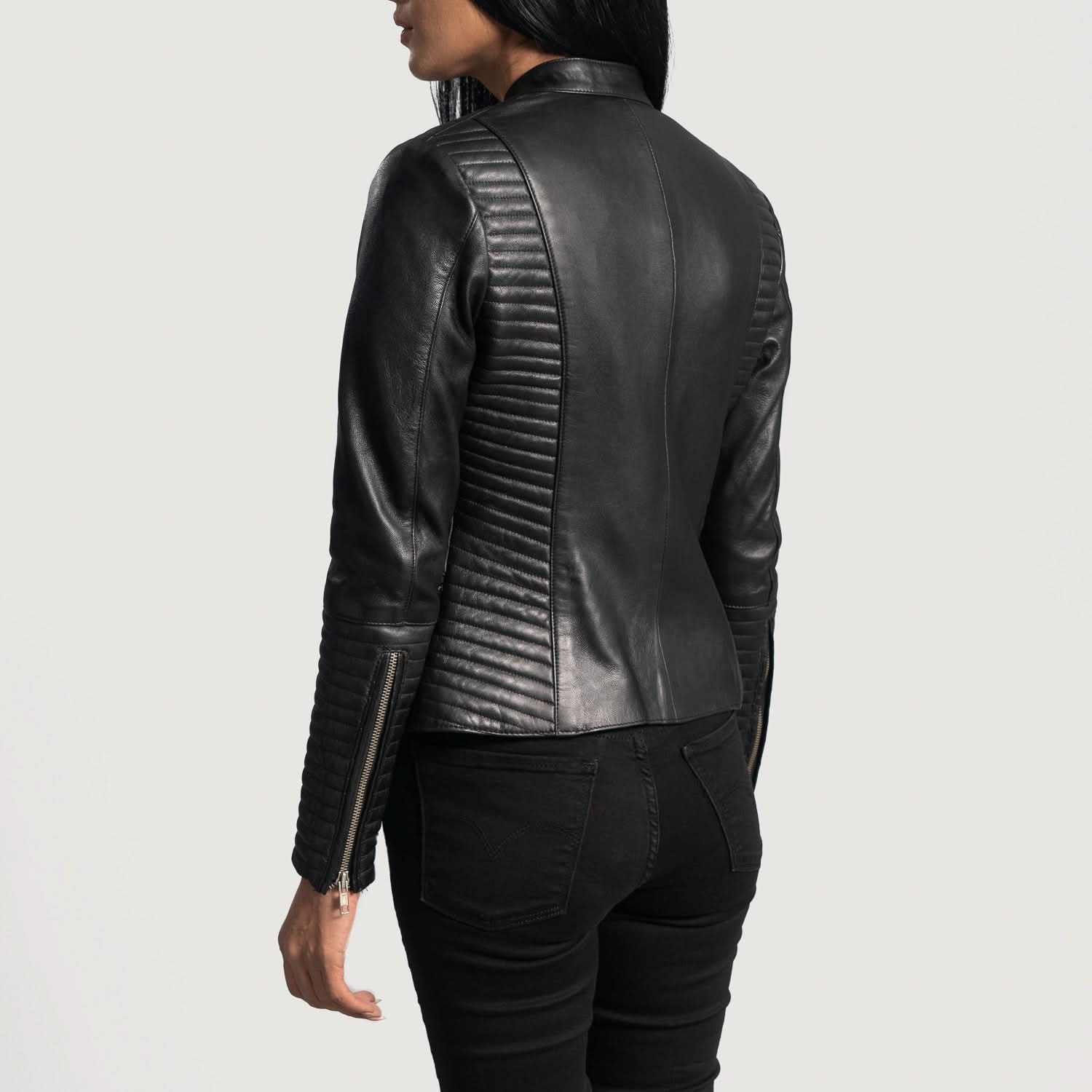 Haley Ray Black Leather Biker Jacket - Leather Clan