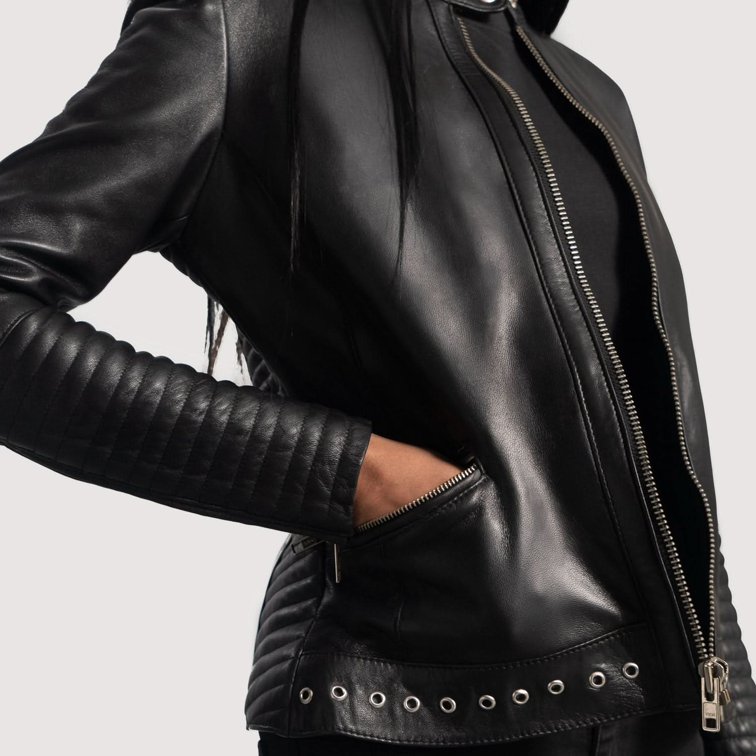 Haley Ray Black Leather Biker Jacket - Leather Clan