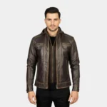 Hector Vintage Brown Hooded Leather Biker Jacket