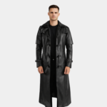 Huntsman Black Hooded Leather Trench Coat