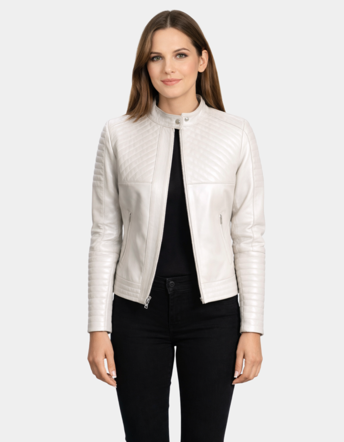 Ice Maiden Silver Quilted Leather Biker Jacket - Leather Clan