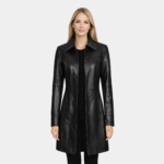 Kandis Womens Black Leather Car Coat